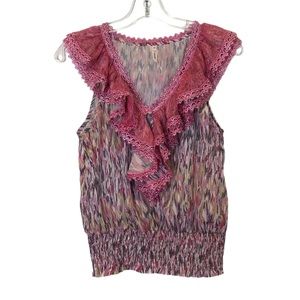 7 Colors Sleeveless Top with Lace Trim and Smocking at Waist